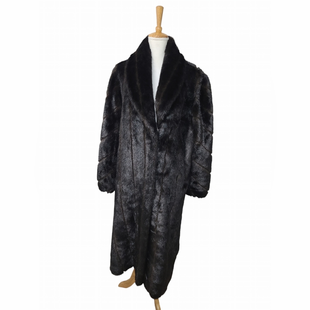 VINTAGE MARK REED FAUX MINK FUR COAT WOMENS LM FULL LENGTH TRENCH BROWN RANCH